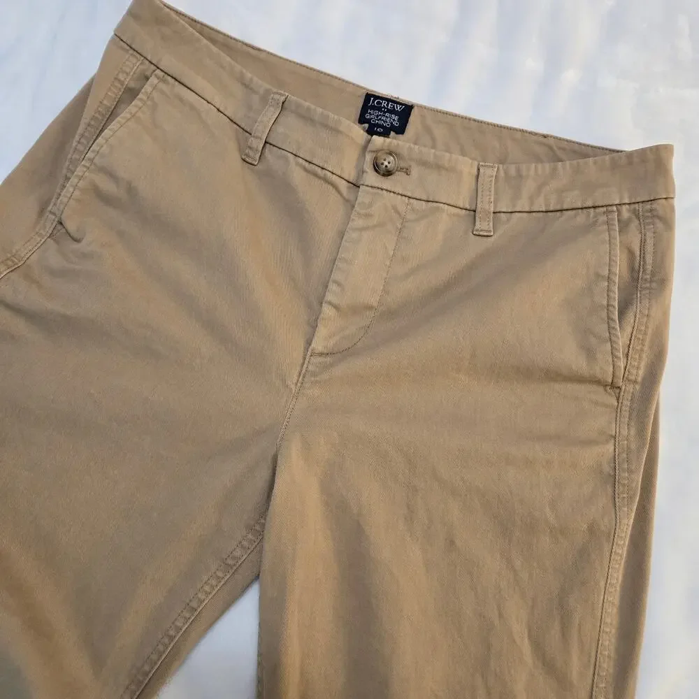 J.Crew Factory High-Rise Girlfriend Chino Size 10 Tan Khaki Cotton Stretch